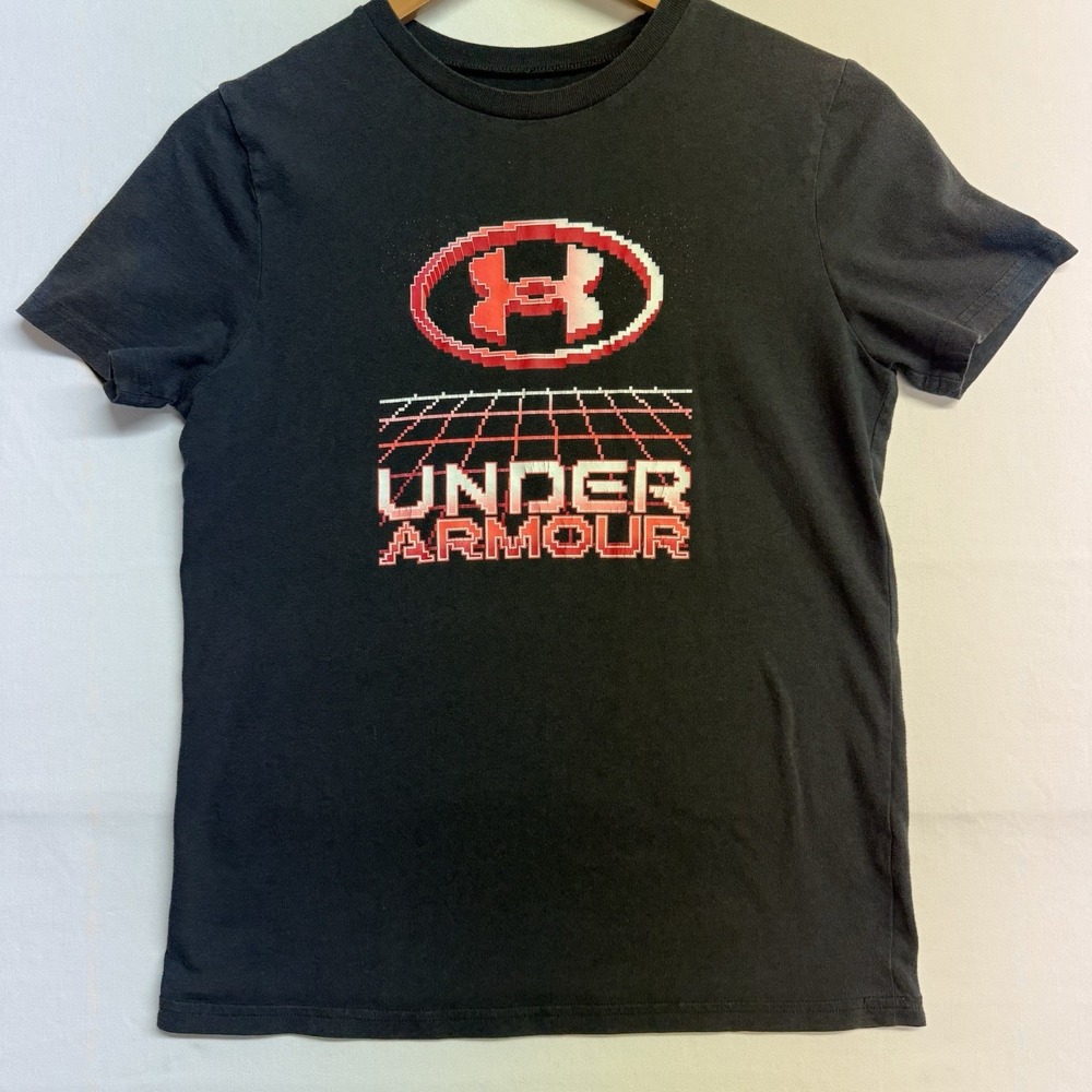 Under Armour Youth Large Black Graphic T Shirt‎ Retro Logo Boys YLG Loose Fit
